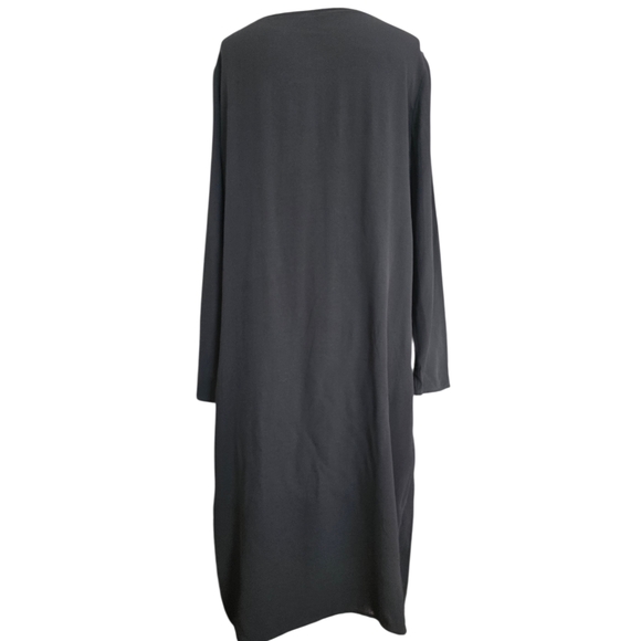 Eileen Fisher Georgette Crepe Bateau Tunic Dress 100% Silk Size M Black - Picture 6 of 16